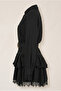 Women's Black Belted Mini Dress with Lace Detail - 5