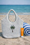 Palm Tree Detailed Mesh Knitted Beach Bag, Women's Shoulder Bag - 2