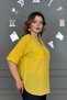 Women's Yellow Washed Organic Cotton Linen Fabric Shoulder and Pocket Mesh Detailed Elbow Sleeve Tunic Shirt - 4