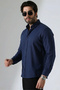 New Season Oversized Cut Long Sleeve Cotton Linen Men's Shirt - Navy Blue - 2