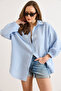 Women's Baby Blue Oversize Muslin Shirt Gml-19001442 - 3