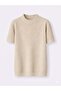 Men's Relaxed Fit Ribbed Knitwear Tshirt Beige Eca069