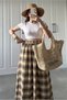 Cotton Plaid Model Standard Size Long Skirt with Pockets - 3