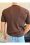 Men's Short Sleeve Hair Knit Patterned Crew Neck Tshirt Bitter Coffee Eca072 - 4
