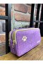 Pen Bag with Double Eyed Cat Paw Detail, 2-Compartment Pen Holder, Pastel Purple - 2