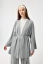 Modal Cupra Wide Pleated Trousers Midi Abaya Set Gray Melange - 5