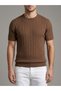 Men's Brown Ribbed Knitwear Slim Fit T-Shirt - 4