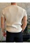Men's Relaxed Fit Ribbed Knitwear Tshirt Beige Eca069 - 5