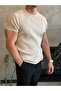 Men's Relaxed Fit Ribbed Knitwear Tshirt Beige Eca069 - 4
