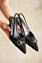 Women's Paris Slim Short Heeled Shoes - Black Suede