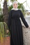 Black Front Skirt Pleated Waist Tie Modal Woven Dress - 2