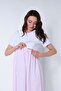 Maternity Short Sleeve Breastfeeding Detailed Striped Midi Dress Pink - 7