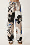 Patterned Draped Viscose Palazzo Trousers Lrn0036 Blue Beige - 4