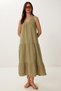 Flounced Summer Muslin Dress Lmx0087 Olive Green
