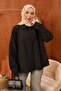 Black Buttoned Asymmetrical Cut Terikoton Shirt