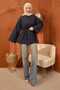Navy Blue Buttoned Wide Sleeve Tunic with Waist Tie - 3