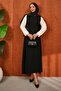 Black Self-Belted Dumbbell Gilet - 2
