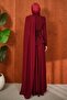 Burgundy Crepe Evening Dress with Stones on the Front - 5
