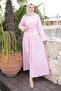 Pink Front Skirt Pleated Waist-Tied Modal Woven Dress