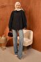 Black Buttoned Asymmetrical Cut Terikoton Shirt - 2