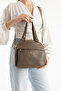 Women's Khaki Leather Multi-Compartment Column Strap Hand and Shoulder Zippered Daily Crossbody Bag