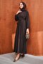 Brown Pleated Dress with Tie at the Waist - 4