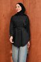 Black Buttoned Modal Shirt with String Tie - 3