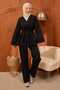 Black Belted Jacket and Trousers Gabardine Set - 2