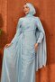 Baby Blue Pearl Cape and Gathered Front Evening Dress - 3