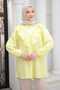 Yellow Collar Detailed Striped Shirt with Elastic Sleeves - 2