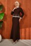 Brown Stone Detailed Design Evening Dress