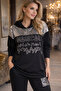 Women's Black Stone Hooded Foil Pants Sweatshirt Set - 3