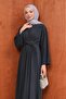 Anthracite Pleated Dress with Waist Tie - 2