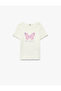 Cotton Short Sleeve Crew Neck Butterfly Print T-Shirt - 3
