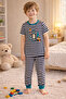 Boy's Cotton Striped Printed Short Sleeve Long Bottom Pajama Set - 2