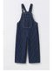 Girl's Cotton Heart Detailed Navy Blue Striped Salopet Jumpsuit and Shirt Set - 3