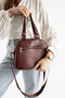 Women's Burgundy Leather Multi-Compartment Column Strap Hand and Shoulder Use Zippered Daily Crossbody Bag - 3