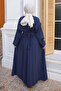 Navy Blue Pens Stitched Waist Elastic Modal Woven Dress - 2