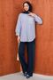 Navy Blue Buttoned Striped Shirt with Stone Detail - 3