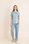 Women's Pajama Set-Violet Fabric-3 Buttons-Collar Printed-12606Sf