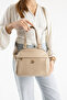 Women's Beige Leather Multi-Compartment Column Strap Hand and Shoulder Use Zippered Daily Crossbody Bag - 2