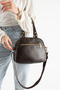 Women's Brown Leather Multi-Compartment Column Strap Hand and Shoulder Use Zippered Daily Crossbody Bag - 3