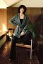 Women's Green Oversize Jacket with Drawstring Waist and Tie Arm-26Y001082
