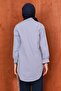 Navy Blue Buttoned Striped Shirt with Stone Detail - 5