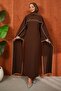 Brown Pearl Detailed Cape Evening Dress - 2