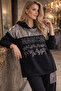 Women's Black Stone Hooded Foil Pants Sweatshirt Set - 2