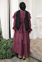 Plum Collared Layered Dress with Elastic Waist - 2