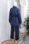 Navy Blue Stone Detailed Elastic Waist Tunic Pants Scuba Suit - 3