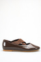 Brown Patent Leather Women's Ballerina Shoes with Elastic Round Toe Comfortable Non-Slip Sole Kima - 8