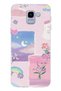 Samsung Galaxy J6 Compatible Pastel Floral Moon and Rainbow Pattern Transparent Phone Case